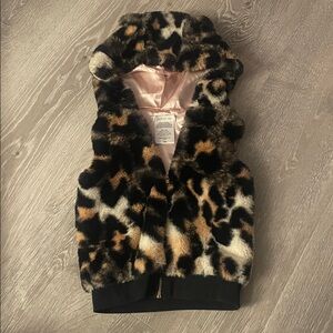 Leopard Print Faux Fur Vest with Hood